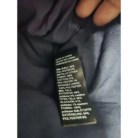 White House Black Market Women Size 0 Navy Tweed Gold Sparkly Moto Jacket - Picture 5 of 5